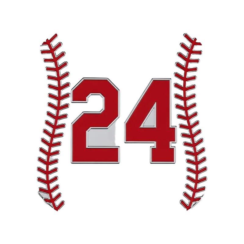 Baseball Number Badge, flat chrome car badge
