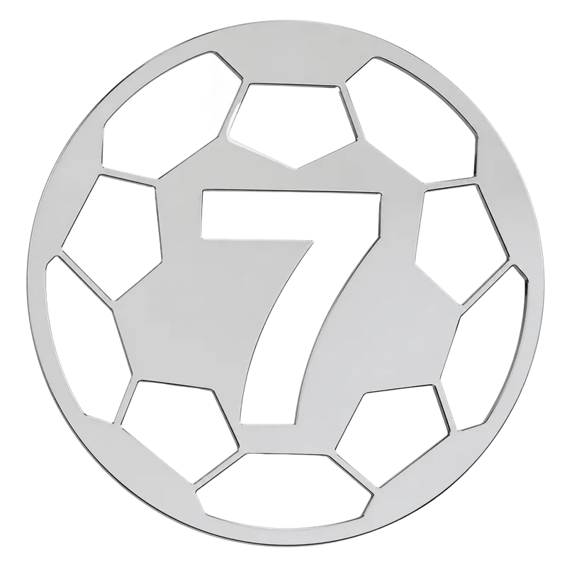 Soccer Number Badge, flat chrome car badge